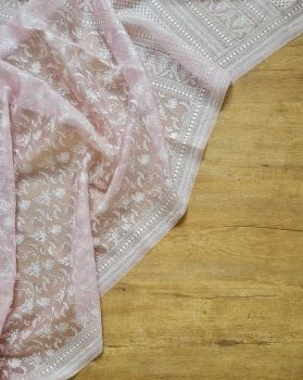 Baby Pink Pure Organza Embroidery Work With Piping Saree