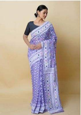 Lavender Pure Handloom Dhakai Jamdani Saree From Bengal