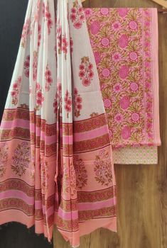 Brown Rust Printed Suit With Flower Design Dupatta