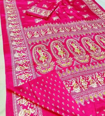 Pink Pure Handloom Maheshwari Silk Cotton Saree From Bengal