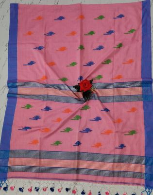 Pink Pure Handloom Cotton Saree From Bengal