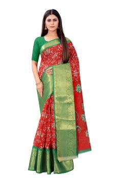 Mahastree Red Maheshwari Kalamkari Saree