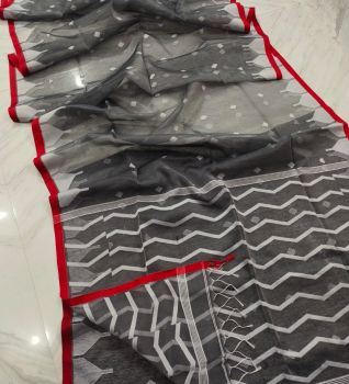 Black Pure Handloom Resham Cotton Saree From Bengal