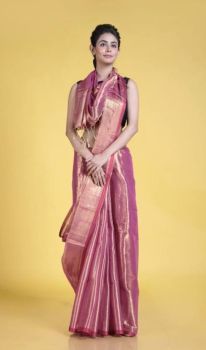 Old Rose Pure Handloom Tissue Saree From Bengal