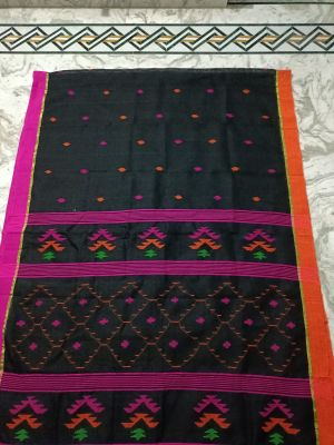 Black Pure Handloom Linen By Linen Saree From Bengal