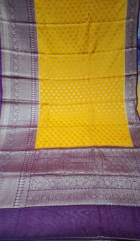 Yellow & Purple Georgette Antique Fancy Saree From Banaras