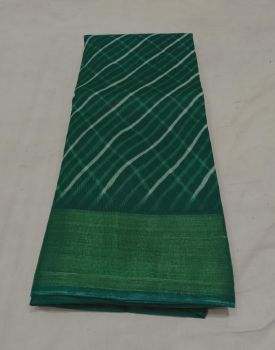 Teal Green Line Cotton Doriya Rajasthani Saree