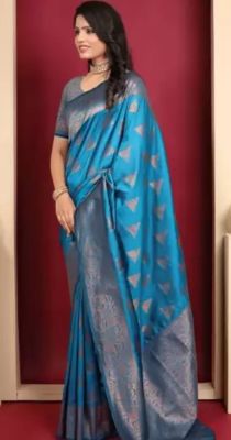Teal Pure Handloom Art Silk Saree From Banaras
