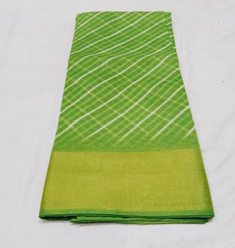 Parrot Green Line Cotton Doriya Rajasthani Saree