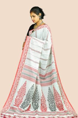 White Pure Handloom Cotton Saree From Bengal