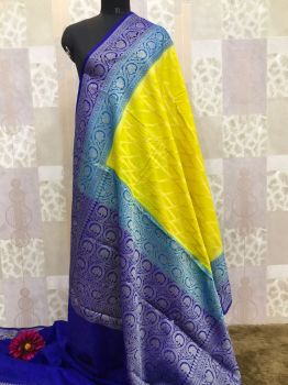 Yellow Royal Blue Zig Zag Georgette Saree