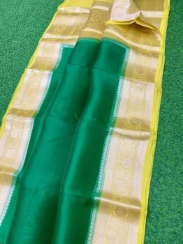 Green Pure Handloom Organza Saree From Bengal
