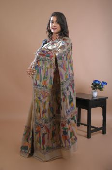 Dark Off White Pure Handloom Katha Stitch From Bengal