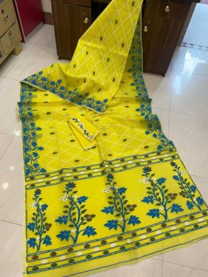 Yellow Pure Handloom Dhakai jamdani Saree From Beng