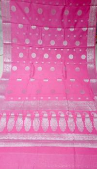Pink Georgette Saree With Silver Zari From Banaras