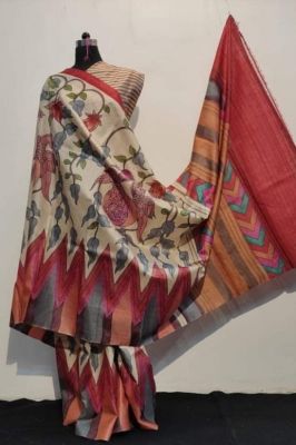 Multi Colour Pure Handloom Kantha Silk Saree From Bengal