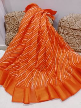 Orange Line Cotton Doriya Rajasthani Saree