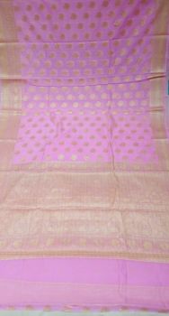 Baby Pink Georgette Saree With Gold Zari From Banaras