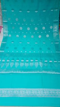 Blue Georgette Saree With Silver Zari From Banaras