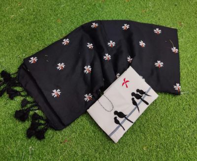 Black Pure Handloom Cotton Saree From Bengal
