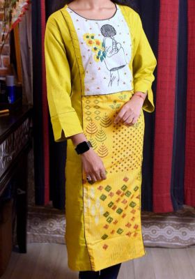 Bright Yellow Pure Handloom Long Kurti From Bengal