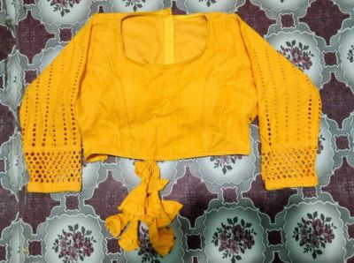 Yellow Sobsachi Kart Cotton Pad Readymade Blouse