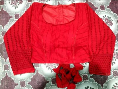 Red Sobsachi Kart Cotton Pad Readymade Blouse
