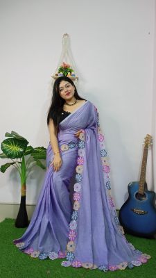Lavender Pure Handloom Mul Cotton Saree From Bengal