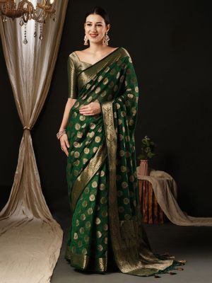 Bottle Green Party Wear Georgette Banarasi Saree