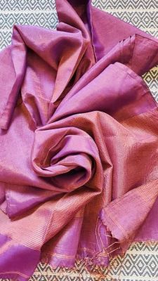 Rose Pink Pure Handloom Linen Tissue Saree From Bengal