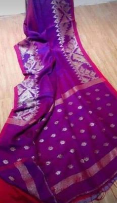 Purple Pure Handloom Linen By Linen Saree From Bengal