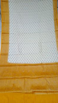 White & Yellow Georgette Fancy Saree From Banaras