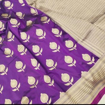 Violet Banarasi Silk Saree With Zari Border From Banaras