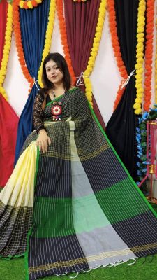 Multi Colour Pure Handloom Cotton Saree From Bengal
