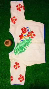 White Flower Cotton Non Pad Readymade Blouse