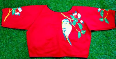 Red Bird Cotton Non Pad Readymade Blouse