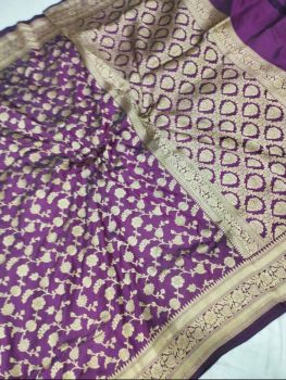 Purple Banarasi Silk Saree With Zari Border From Banaras