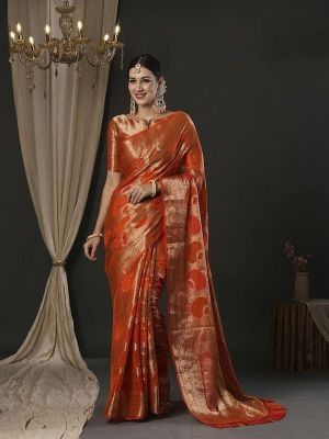 Brick Orange Pure Handloom Organza Saree