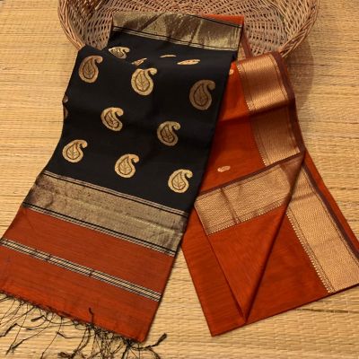 Black Red Pure Handloom Meheshwari Silk Cotton Saree From Bengal