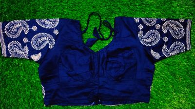 Navy Blue Mango Cotton Non Pad Readymade Blouse