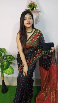 Black Pure Handloom Dhakai Jamdani Saree From Bengal