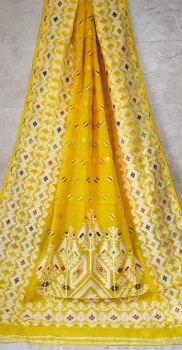 Yellow Butta Design Pure Handloom Soft Dhakai Jamdani Saree