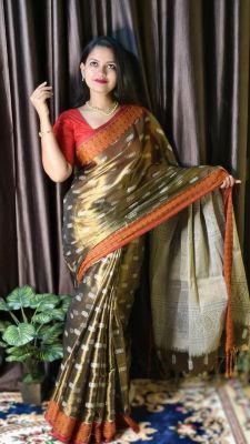 Copper Handloon Tissue Cotton Saree From Bengal