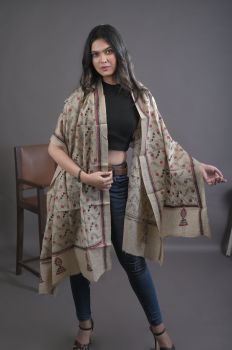 Cream Pure Handloom Katha Stitch Dupatta From Bengal