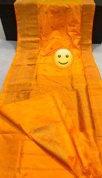 Yellow Banarasi Silk Handloom Saree From Banaras
