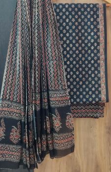 Ebony Clay Printed Suit With Flower Design Dupatta