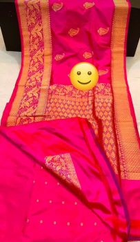 Dark Pink Banarasi Silk Handloom Saree From Banaras