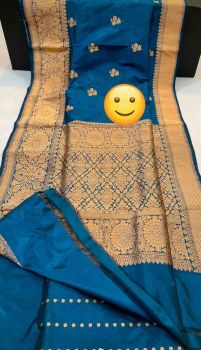 Deep Sea Blue Banarasi Silk Handloom Saree From Banaras