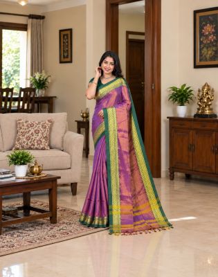 Purple Pure Handloom Tissue Saree From Bengal