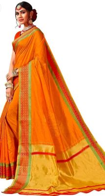 Orange Pure Handloom Semi Silk Saree From Banaras